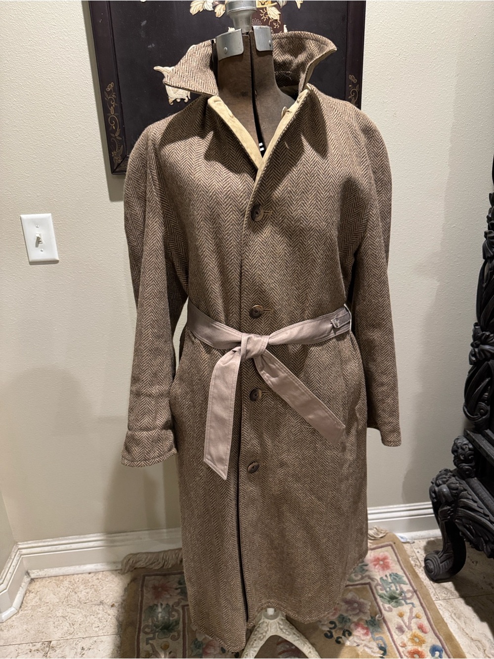 Vintage Reversible Herringbone Tweed & Trench Coat by Authentic Imports AS-IS